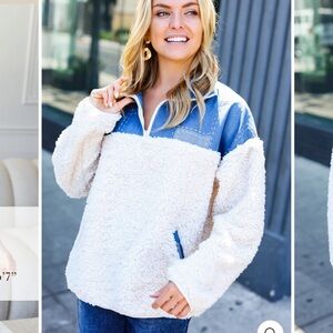 Cozy White and Blue Sherpa Jacket